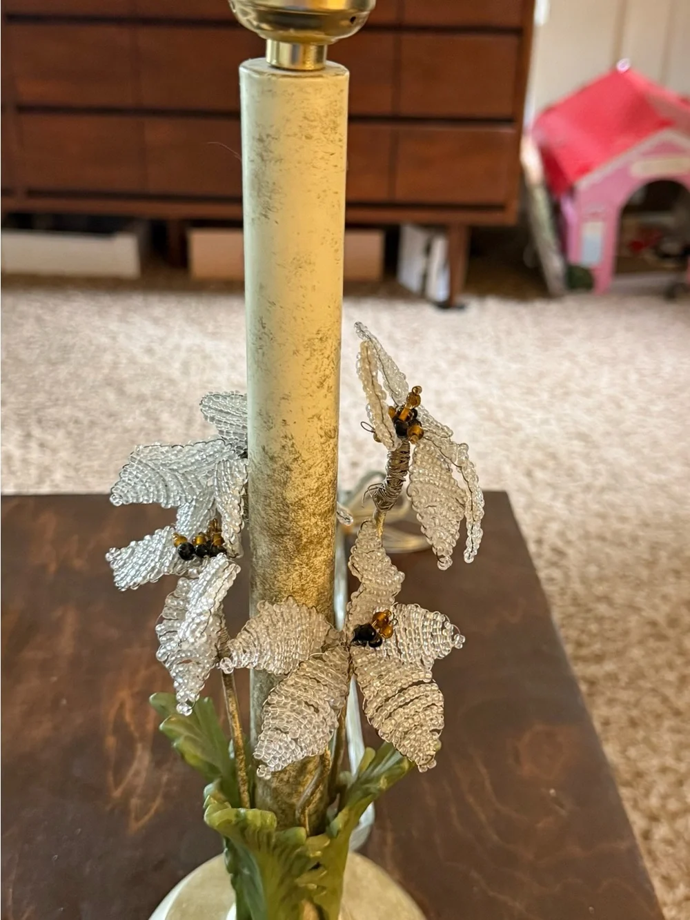 Vintage-style Beaded Flower Table Lamp - Silver and Green Hollywood recently
